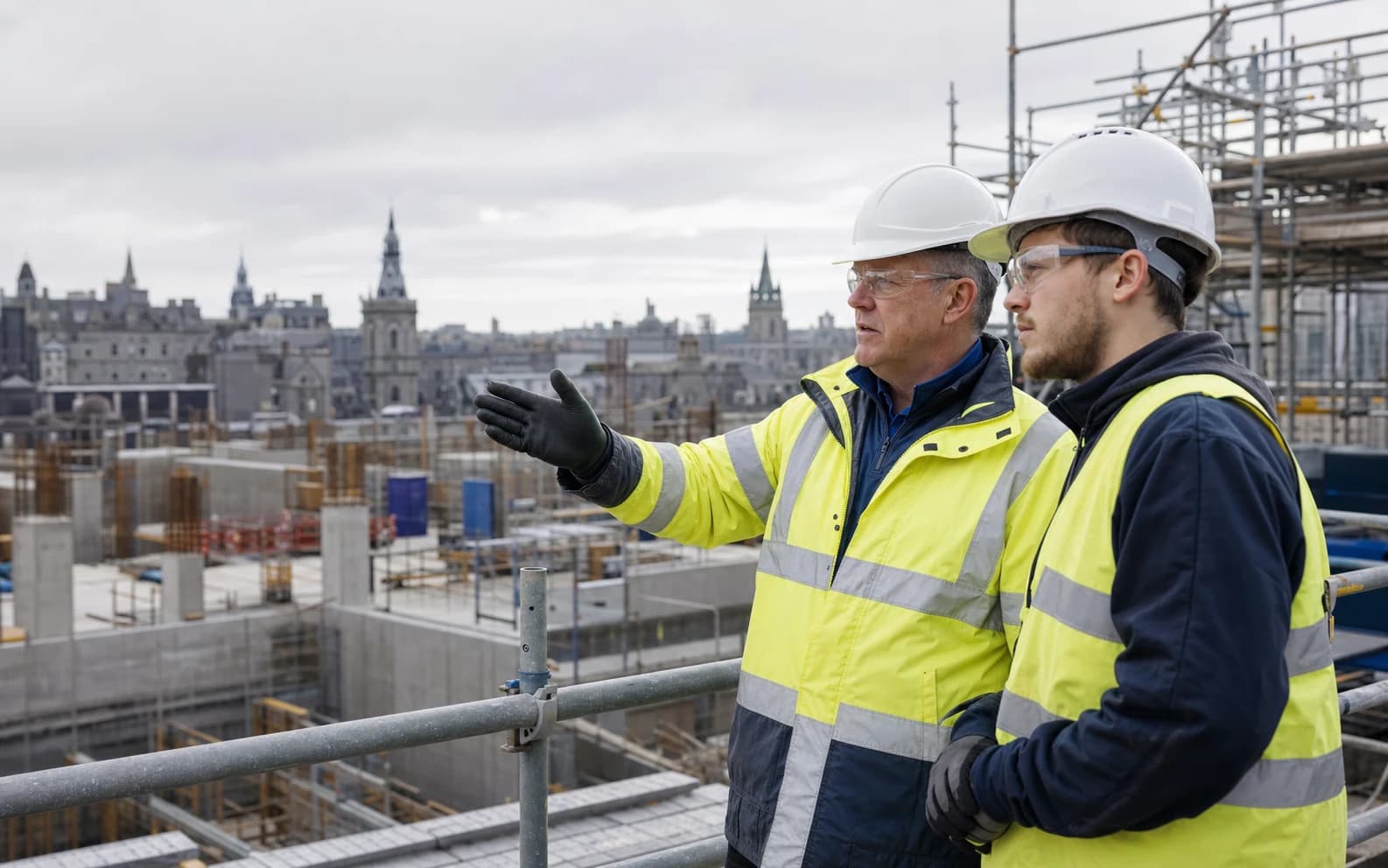 Construction professionals reviewing an active Aberdeen site